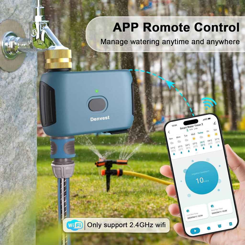 WiFi Water Timer with Brass Inlet, 1 Zone Smart Sprinkler Timer for Garden Hose Faucet, Hose Timers with Up to 20