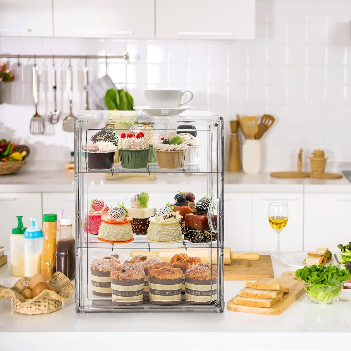 3-Tier Acrylic Pastry Display Case with Detachable Shelves