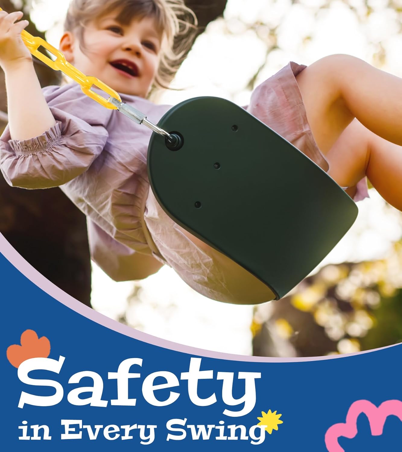 Heavy Duty Swing Seat, Kids Swing with 66" Rust-Resistant Chains, Swing Set Accessories Replacement with Quick Links