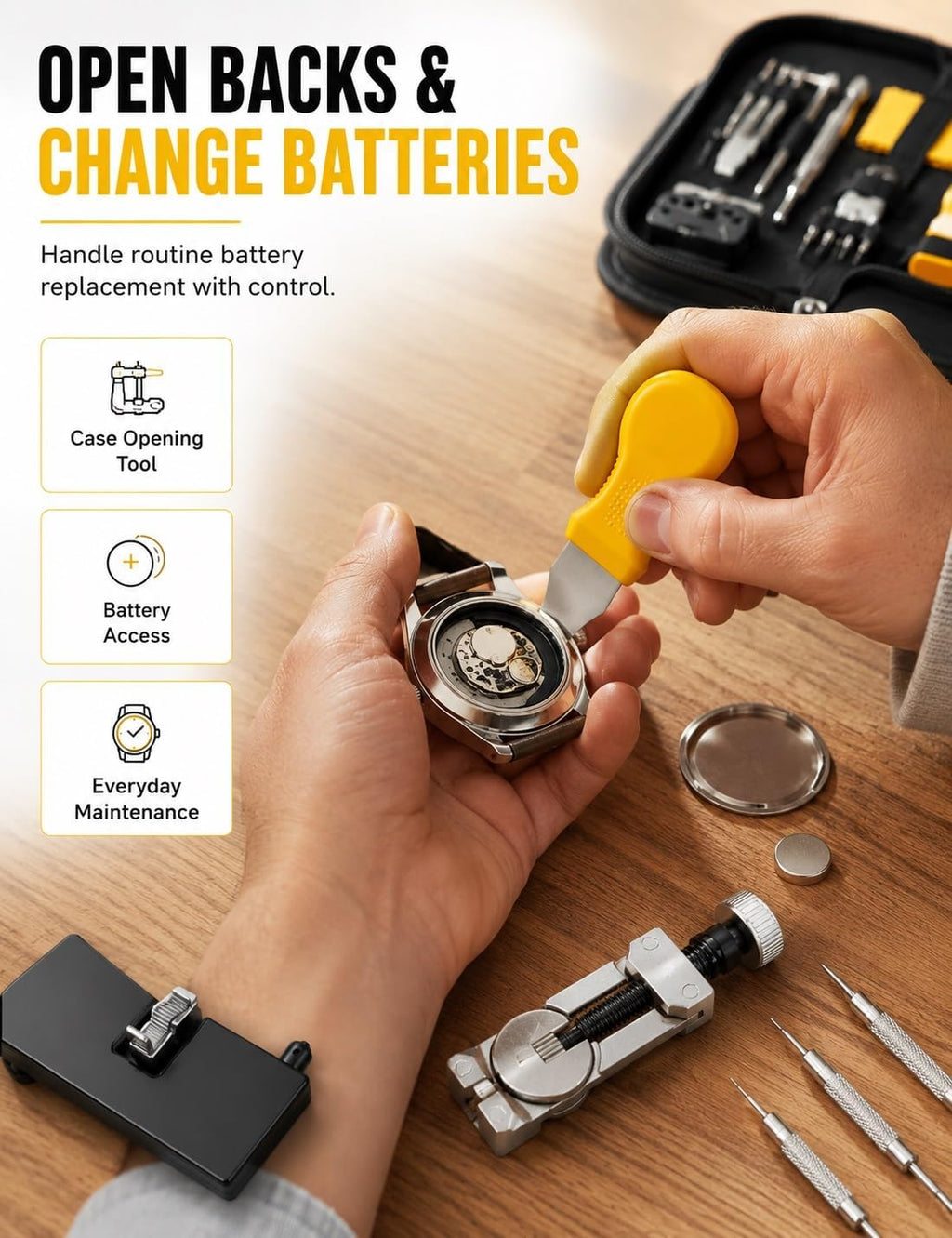 Complete 72-Piece Watch Repair Kit, Fix, Adjust Revive Making | Link Removal Accessories, Battery Replacement Tool