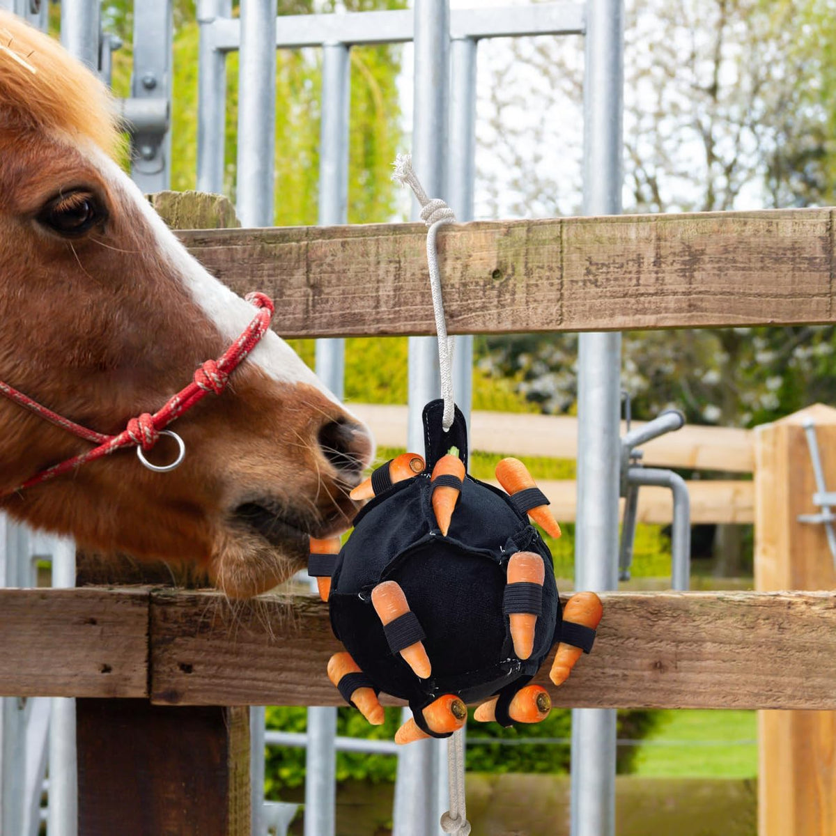 Hanging Carrot Feeding Ball Interactive Feed Toy Relieve Stress and Avoid Boredom Equine Pony Cattle and Goat Treat
