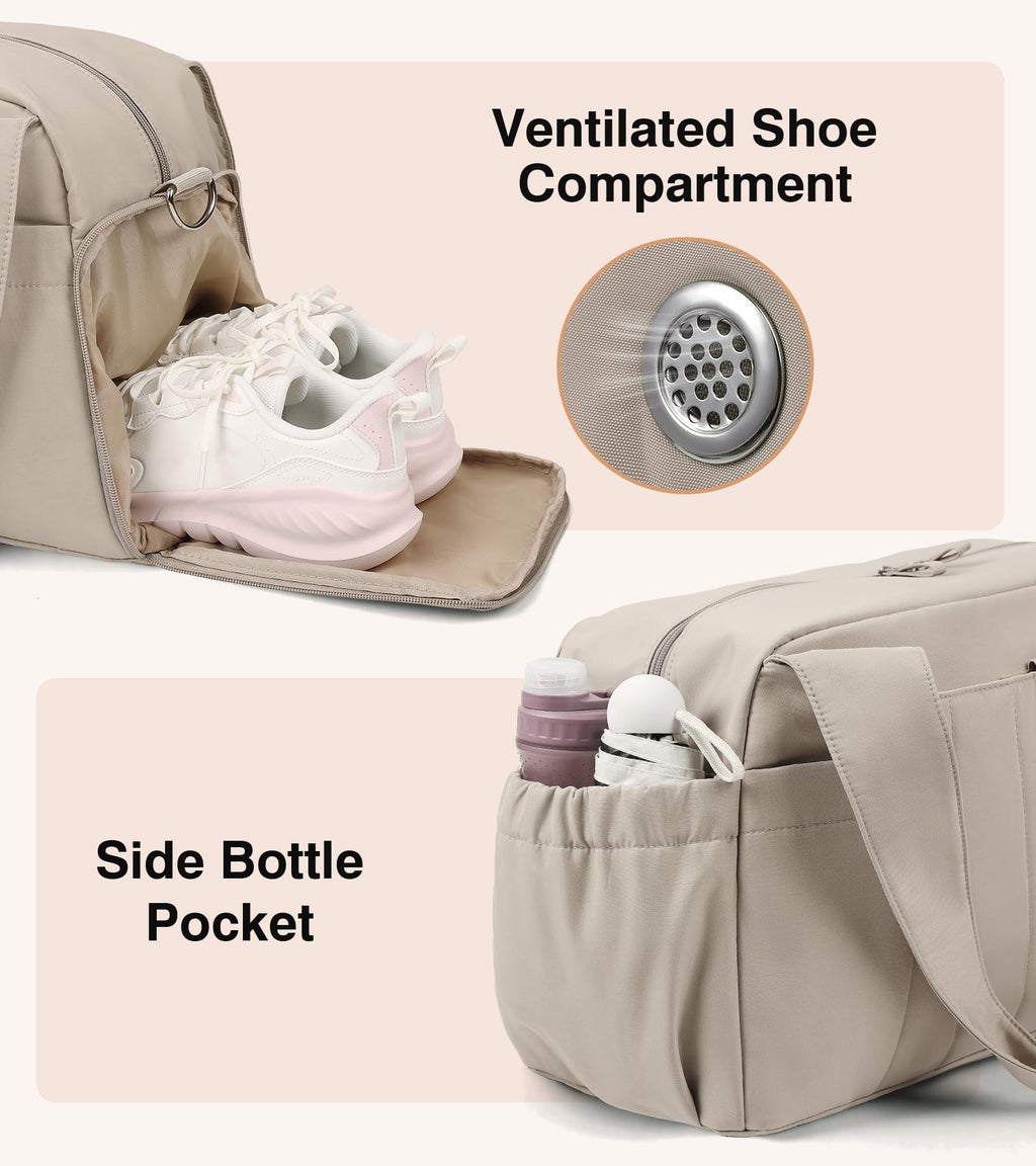 Gym Bag for Women with Yoga Mat Holder, Khaki