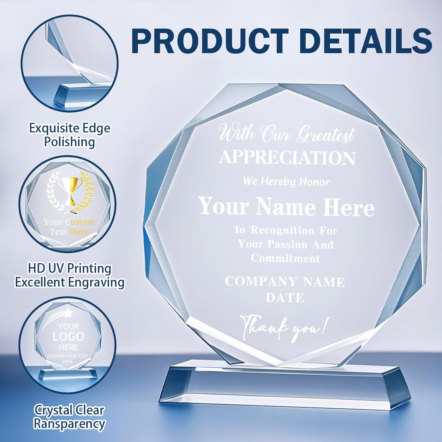 Personalized Trophy Award - Plaques Personalized Engraved - Custom Crystal Awards and Trophies for Employee