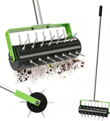 Rolling Lawn Aerator Tool Heavy Duty Manual Push Aerator Lawn Tool with 42 Spikes Lawn Aerator Spike Tool for