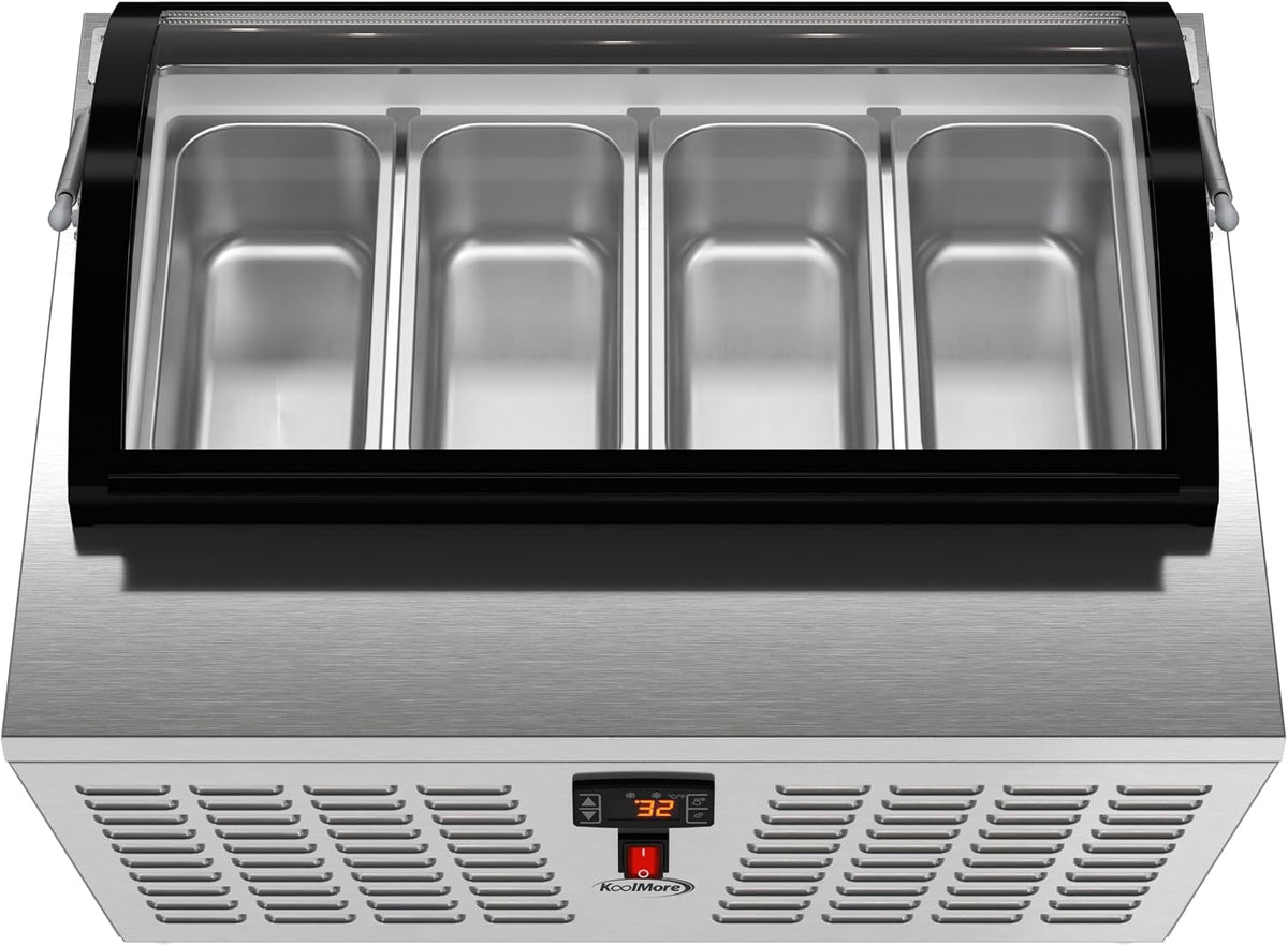 KM-CGDR-4P 32 in. 4-Pan Countertop Ice Cream Display Freezer with Curved Glass Top, ETL Listed