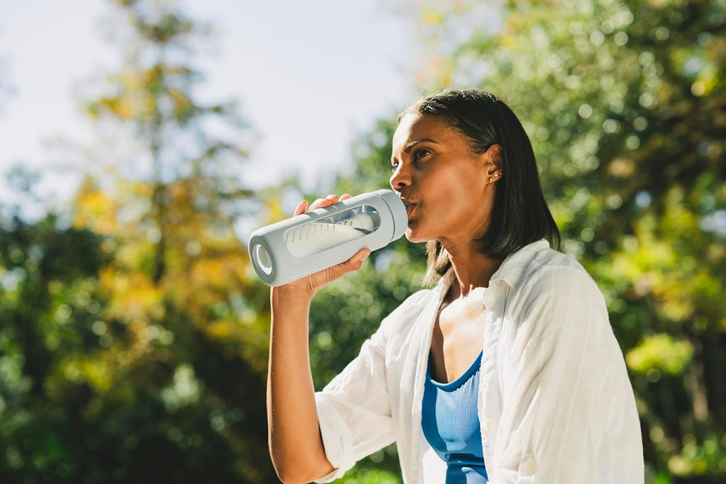Go — Glass Water Filter Bottle Made from Hand-Blown Glass with Silicone Sleeve for Hydration at Home or on-the-go, 20
