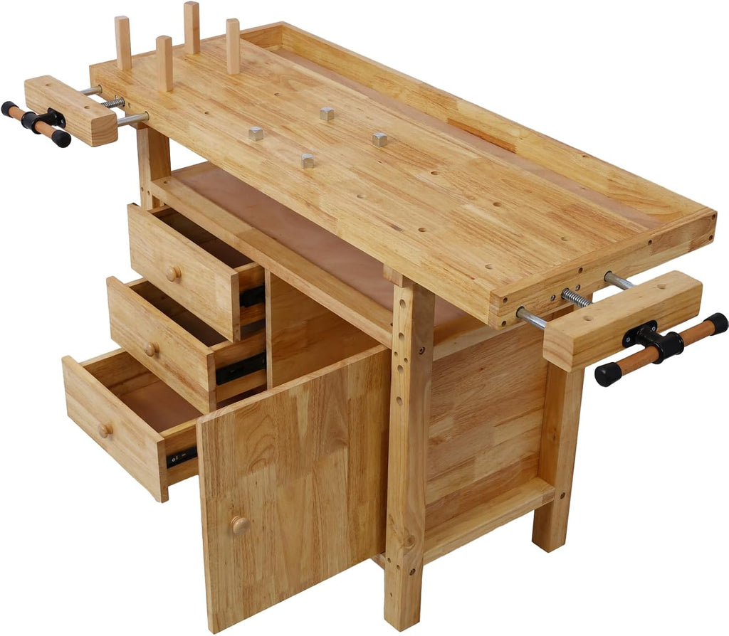 LifeSky Wooden Workbench with Storage & Clamps - Heavy Duty Garage Workshop Table for DIY Woodworking & Home Projects