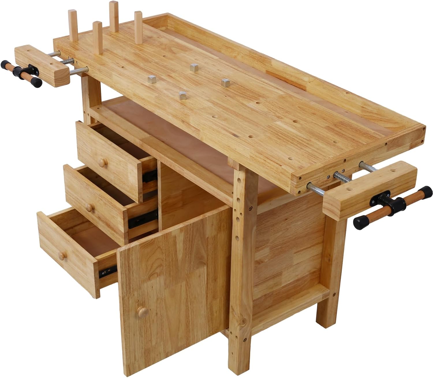 Wood Workbench with 3 Drawer & 1 Cabinet - Weight Capacity Heavy Duty Portable Wood Work Bench Table for Garage