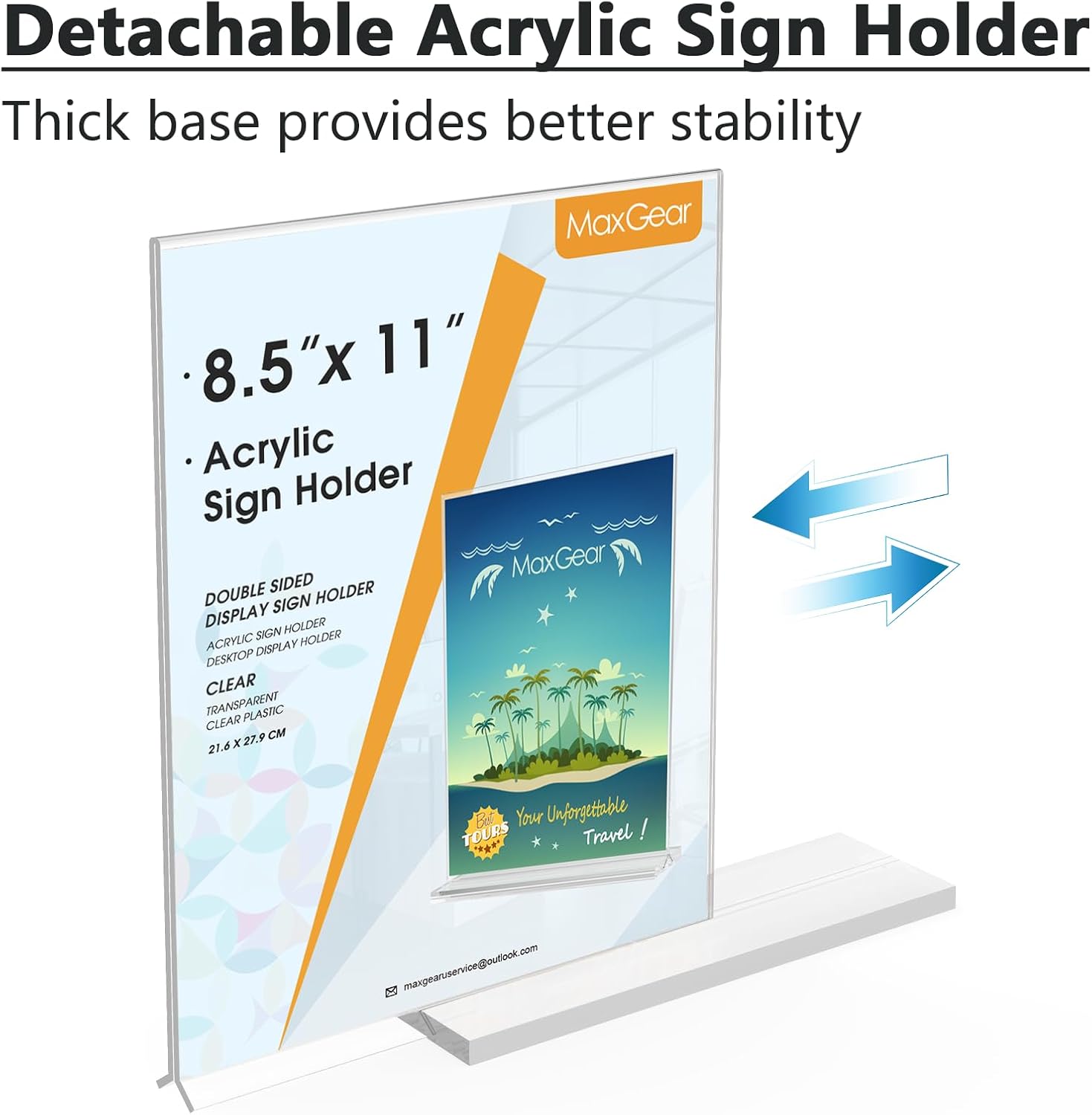 Acrylic Sign Holder 8.5" x 11" Double Sided Display Stand, 2 Pack | Clear Acrylic, Double-Sided Display, Stable