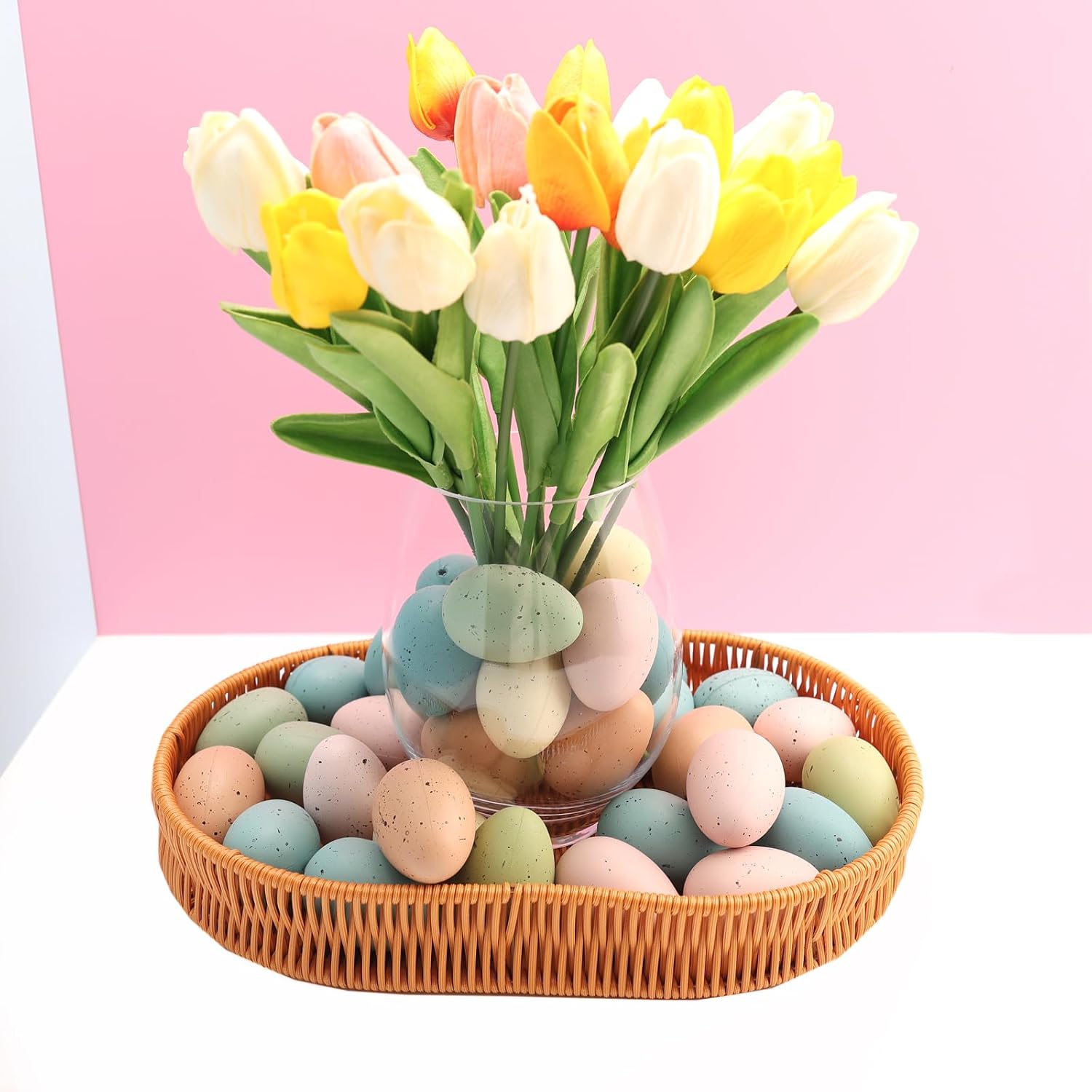 24 Speckled Easter Eggs 2.4 Inch Decorative Pastel Eggs Bowl and Vase Filler Plastic Easter Egg for Spring Indoor