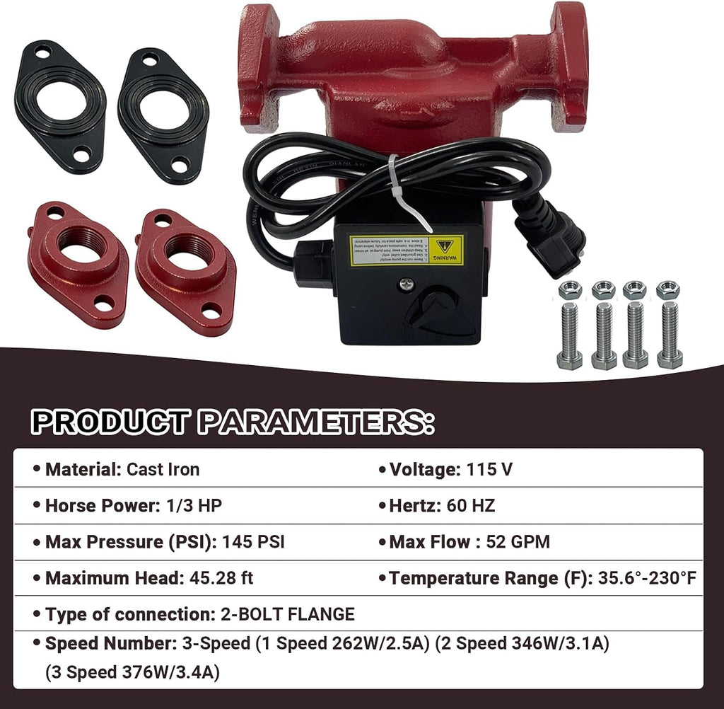 UPS26-150F Circulator Pump Cast Iron 115V 1/3HP Compatible with Grundfos