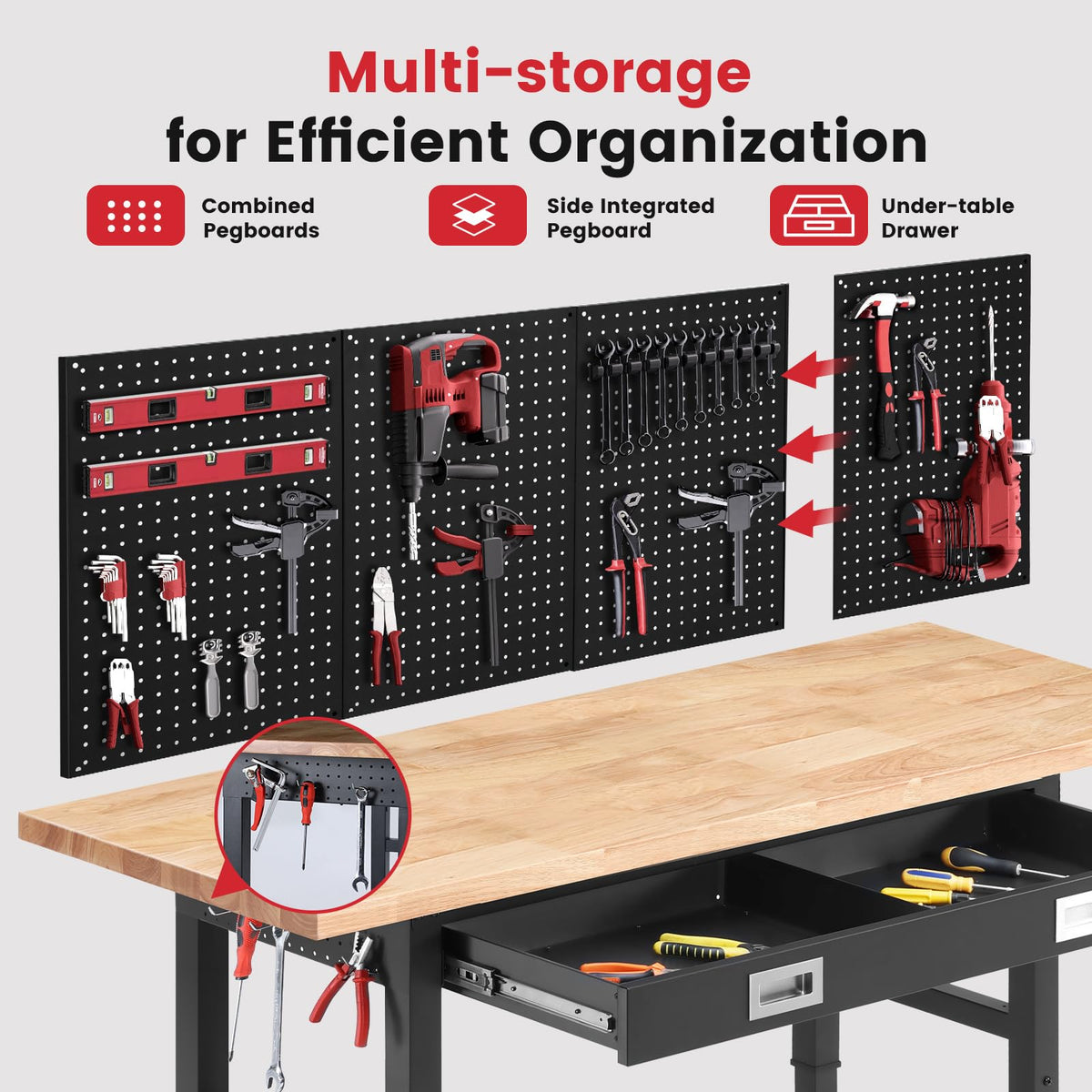 60" Adjustable Height Workbench Heavy Duty Garage Work Bench