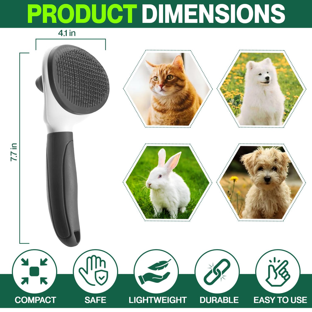 Self Cleaning Slicker Brush with release button for cat, dog, small and large pets, shedding and grooming, massaging