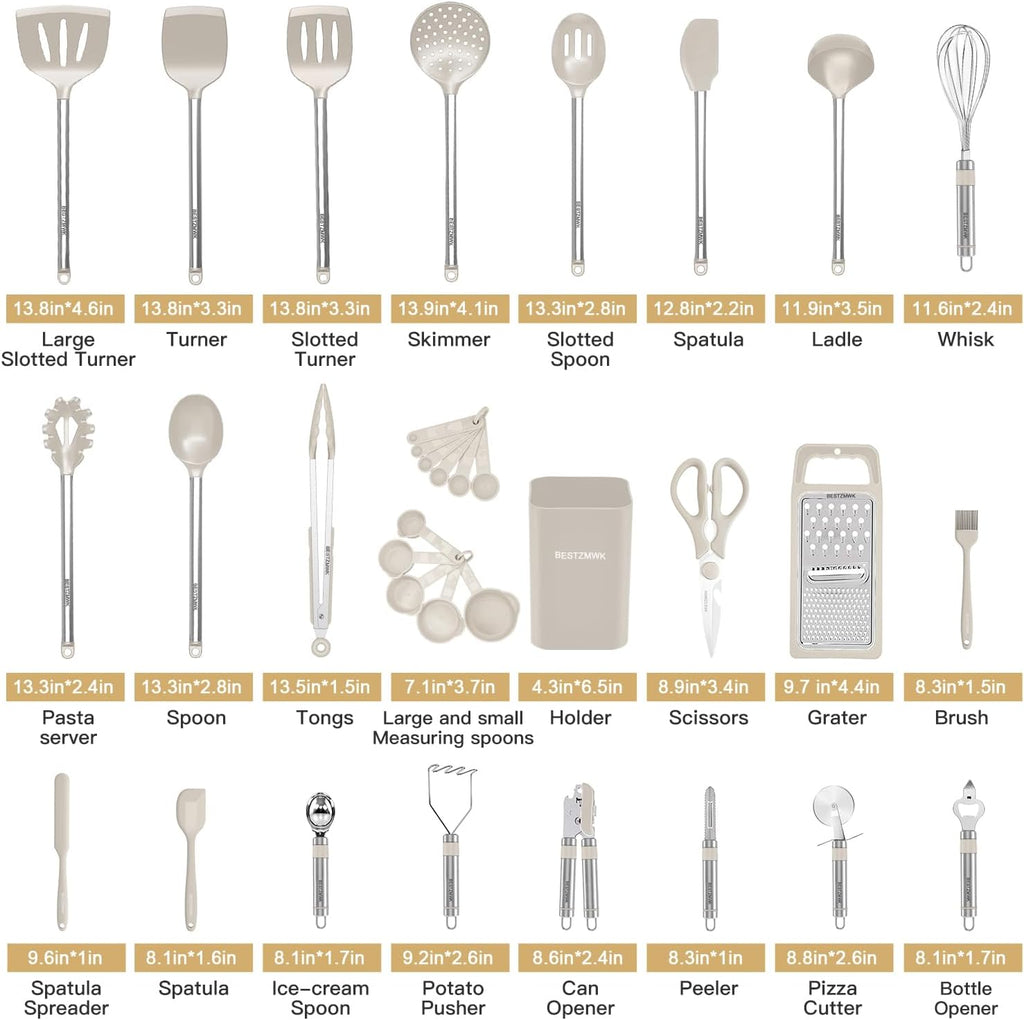 Kitchen Utensil Set-Silicone Cooking Utensils-33 Kitchen Gadgets & Spoons for Nonstick Cookware-Silicone and