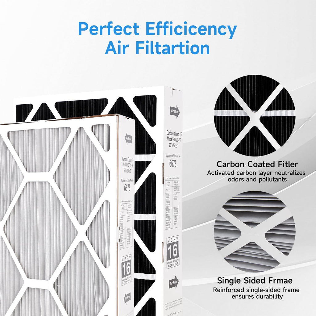 X6675 20x25x5 Air Filter 2 Pack, MERV 16 Expandable Carbon Efficient Furnace Filter Compatible with X6675 and