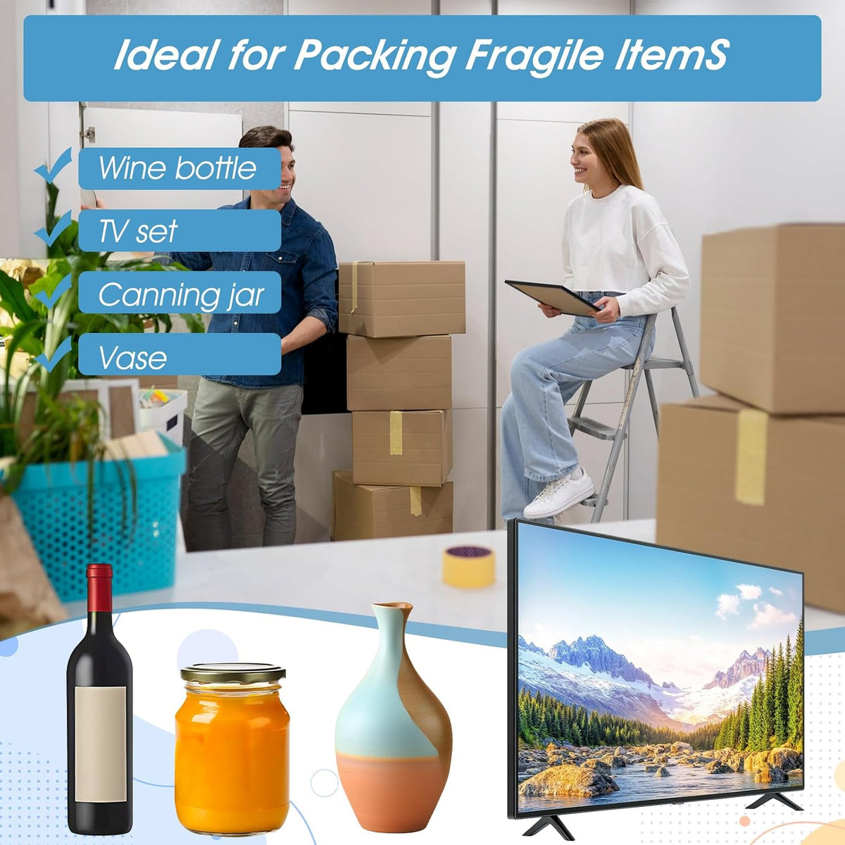 Big Bubble Wrap Large Bubbles 12"x164' Roll, Huge Bubble Wrap for TVs & Moving, Inflatable Packing Air Pillows with