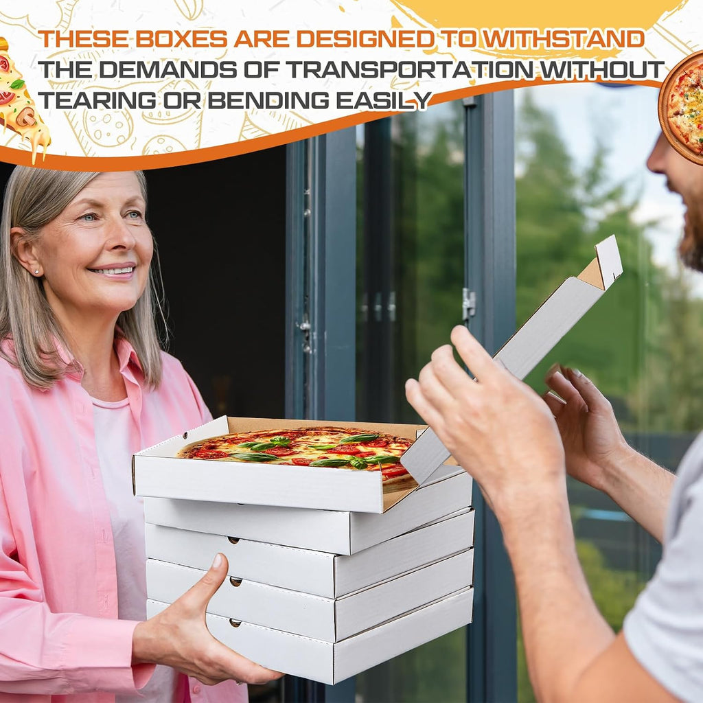 10 Pcs Corrugated Pizza Boxes 12 x 12 Inches, White