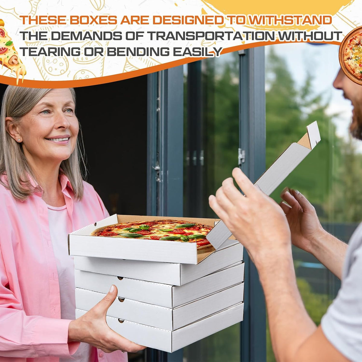 10 Pcs Corrugated Pizza Boxes 12 x 12 Inches, White