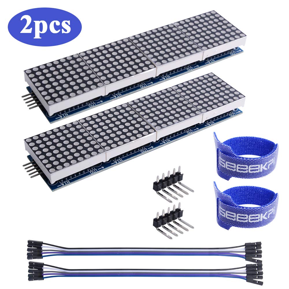 GeeekPi 2Pack MAX7219 8 x 32 Dot Matrix MCU 4 in 1 LED Display Module for Arduino Raspberry Pi (Red)