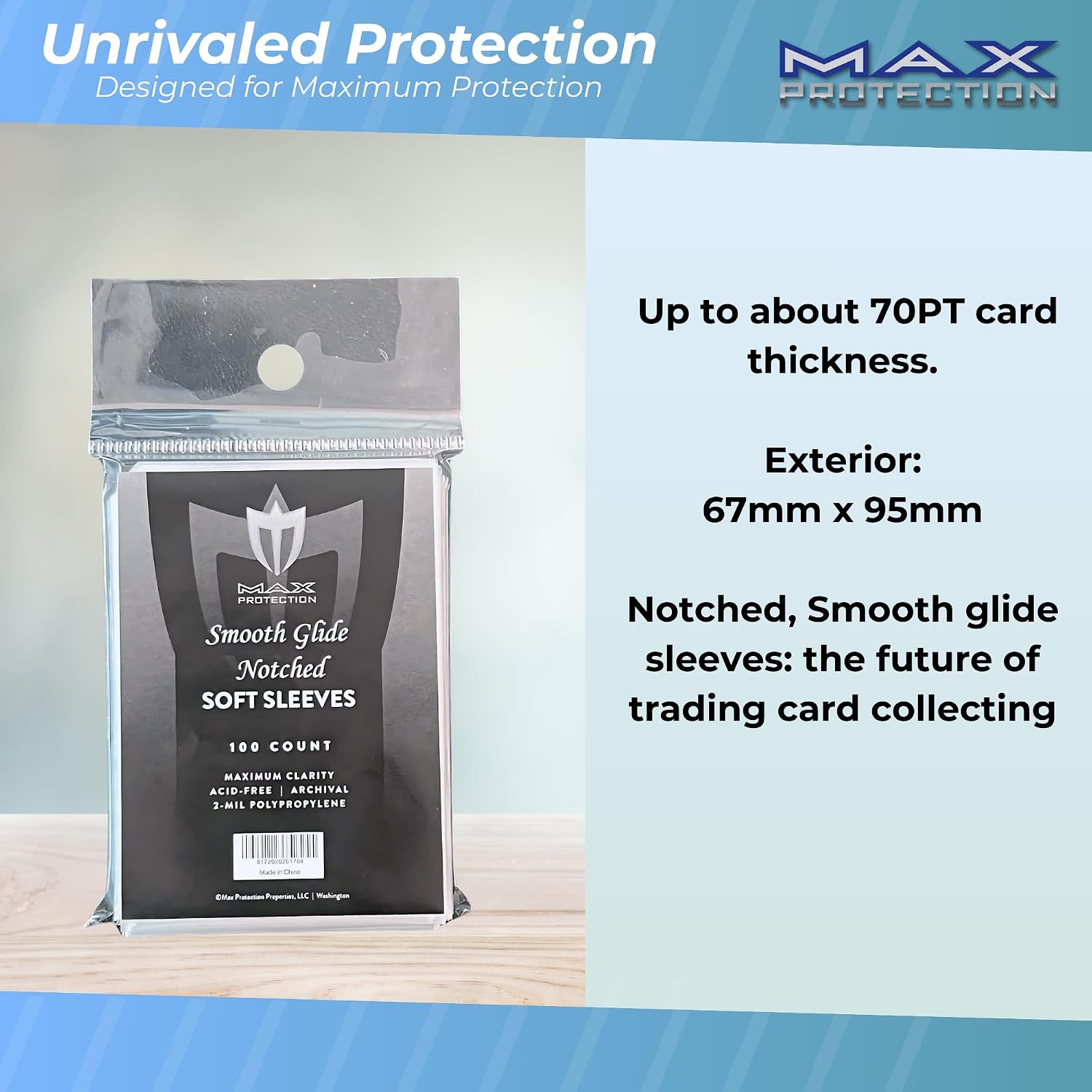 Notched Penny Sleeves - 100ct Packs - Easy Glide Notched Card Holders- Premium, Acid-Free & Archival Safe Protection