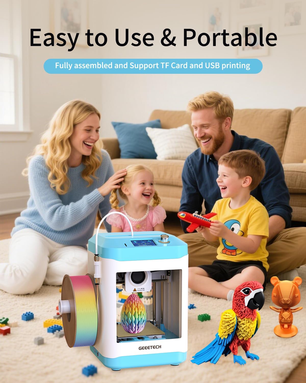 Fully Assembled Mini 3D Printer for Kids & Beginners - Complete Starter Kit with Auto Leveling 3D Printing Machine, 1