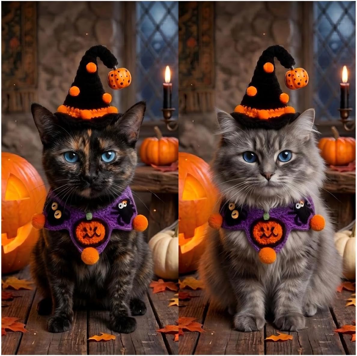 Halloween Dog Costume - Black Witch Hat & Halloween Outfit for Cats and Small Sized Dogs,Handmade Festive Halloween