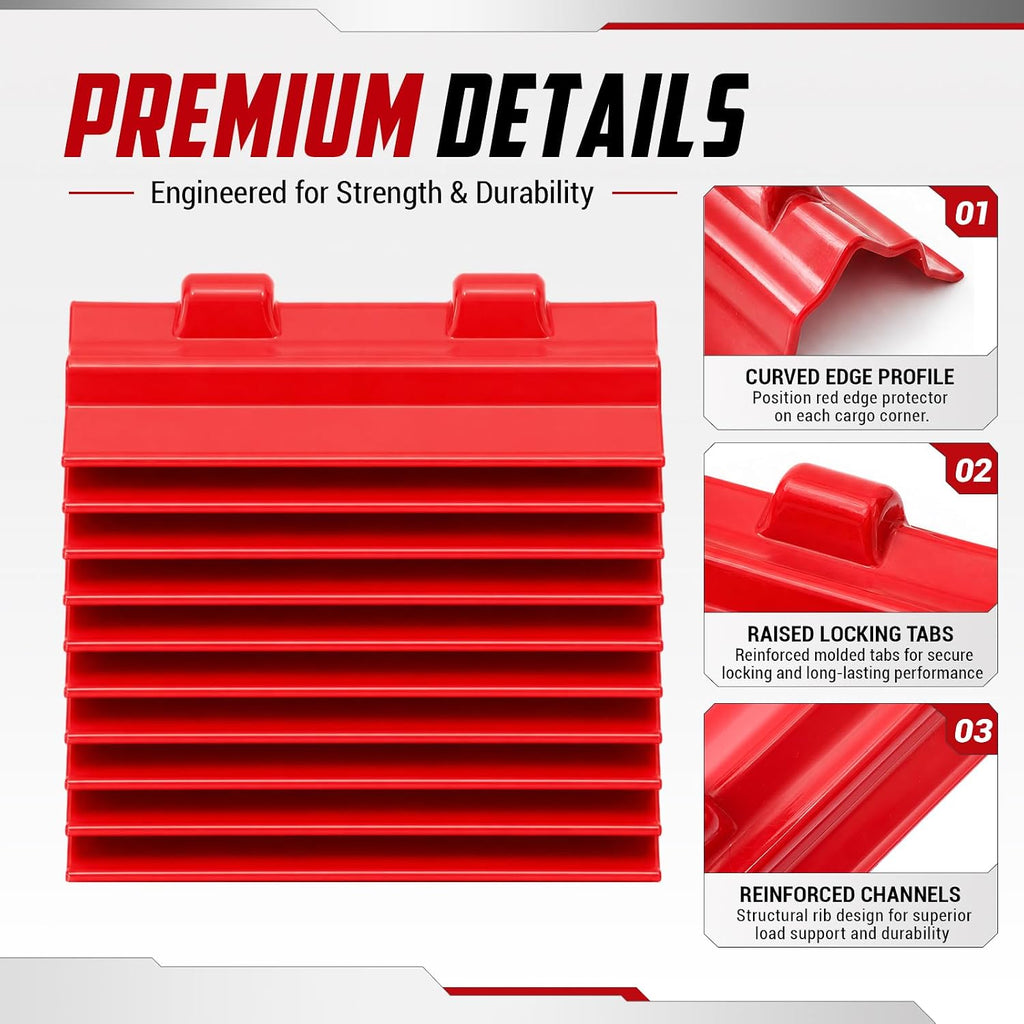 Klyyo 10 Pcs Red Corner Protectors Truck Load 4x4x11 In, Flat Style