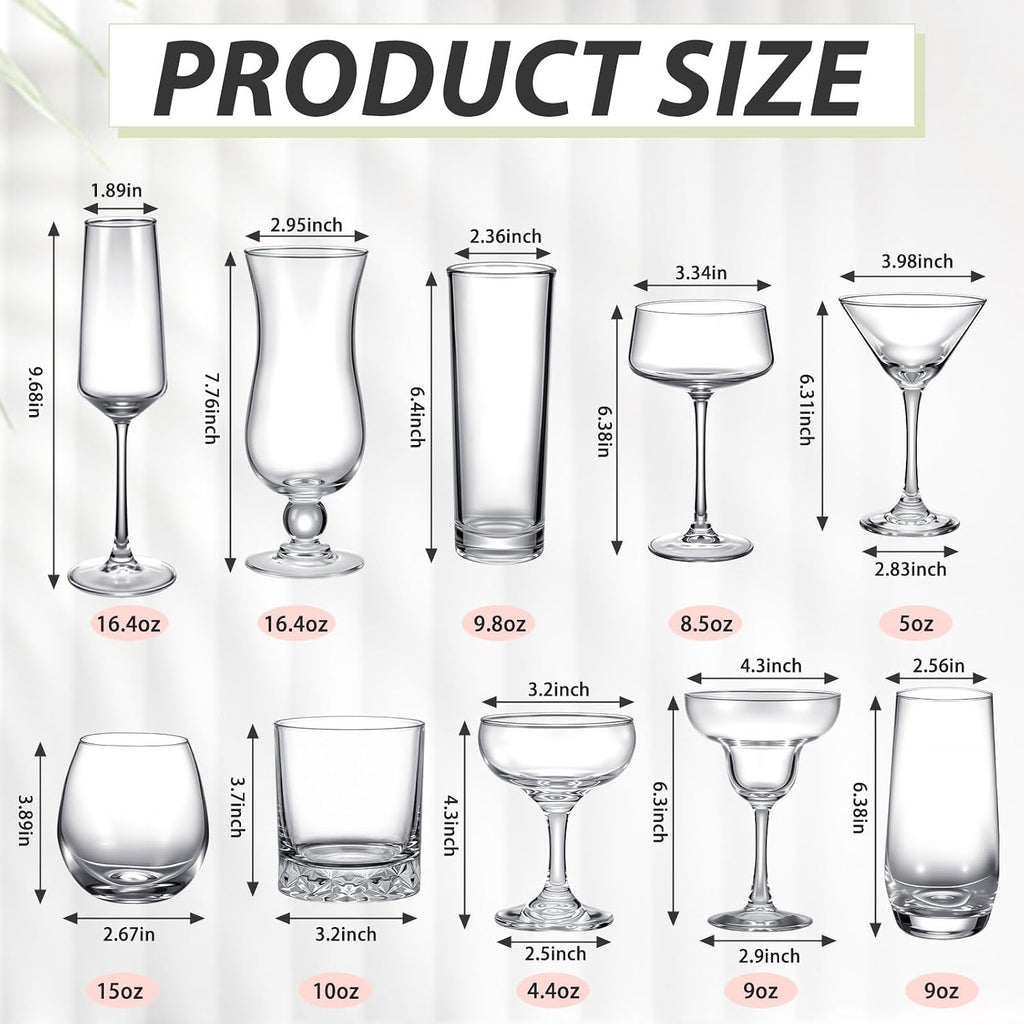10 Set Cocktail Glasses Mixed Drinkware,10-piece Complete Set