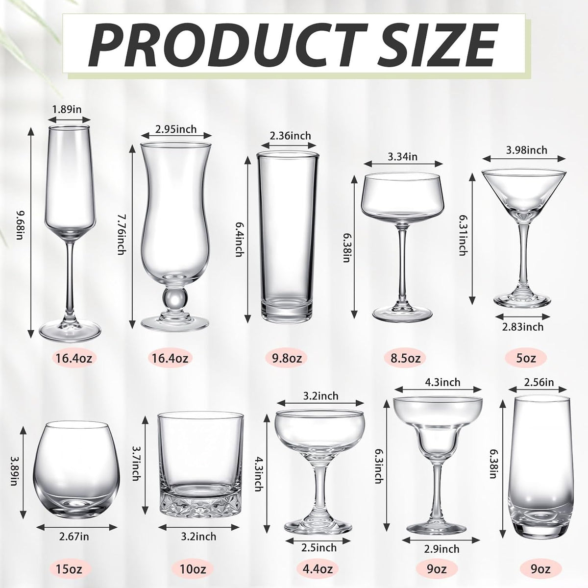 10 Set Cocktail Glasses Mixed Drinkware,10-piece Complete Set