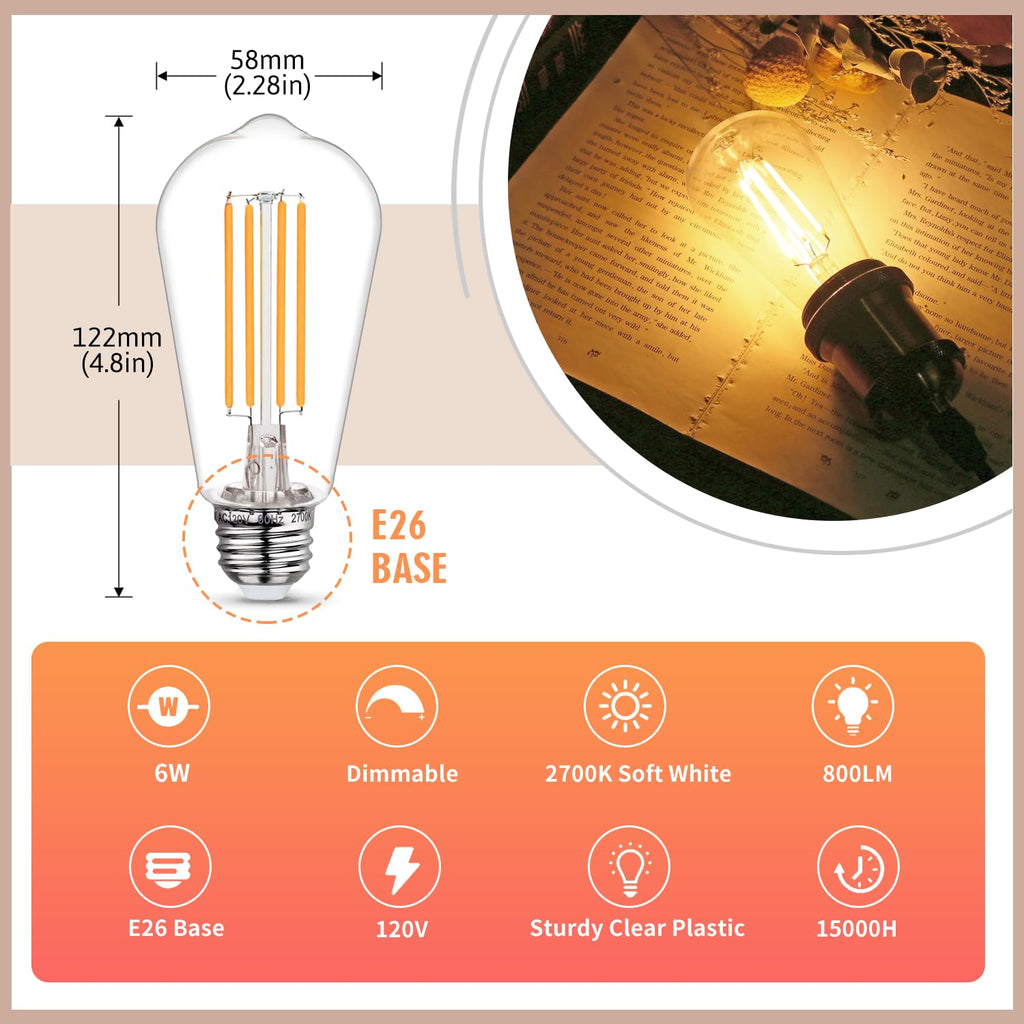 10-Pack Shatter Resistant LED Edison Light Bulbs 60W Equivalent