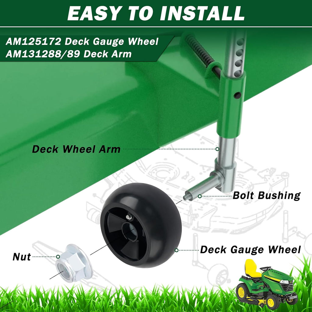 CheeMuii 4 Pack AM125172 Mower Deck Wheels & AM131288 AM131289 Deck Arm Kit