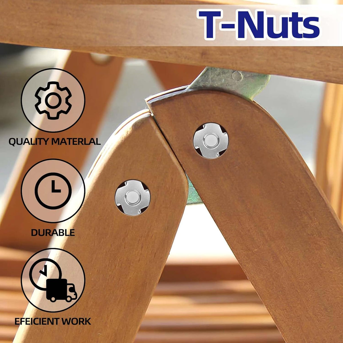 M8 T-Nuts 304 Stainless Steel, 4-Pronged Tee Nut for Wood, Rock Climbing Holds, Furniture, 50 PCS