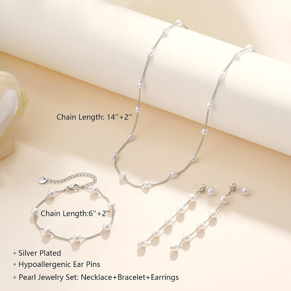 Pearl Necklaces for Women Trendy, 18K Gold/Silver Plated Layered Pearl Necklaces Dainty Pearls Choker Necklace and