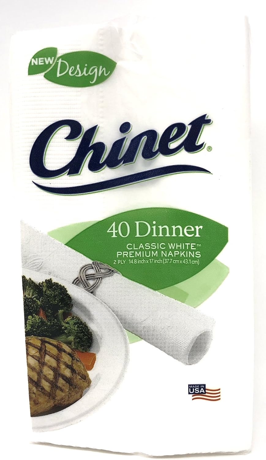 Classic White Premium Dinner Napkins, 2 Ply, 40 Count (Pack of 3)