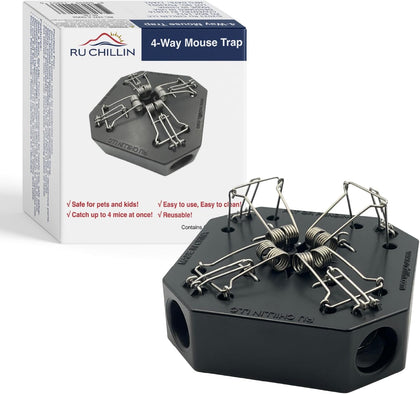 Reusable Multi-Catch Mouse Trap, Indoor/Outdoor - Black | 4-in-1 reusable snap design catches up to 4 mice without