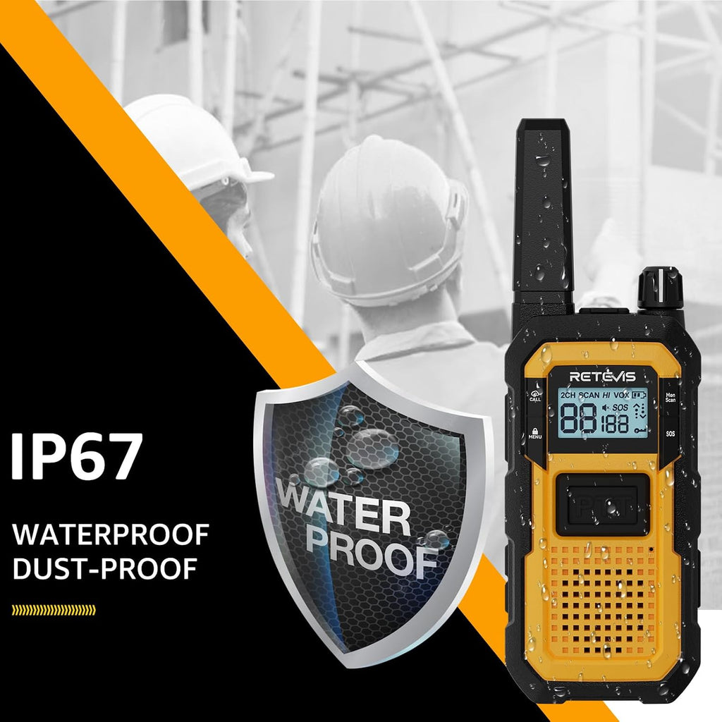 RB48 Military-Standard & IP67 Waterproof Walkie Talkies Long Range | Heavy Duty FRS Two Way Radio for Construction