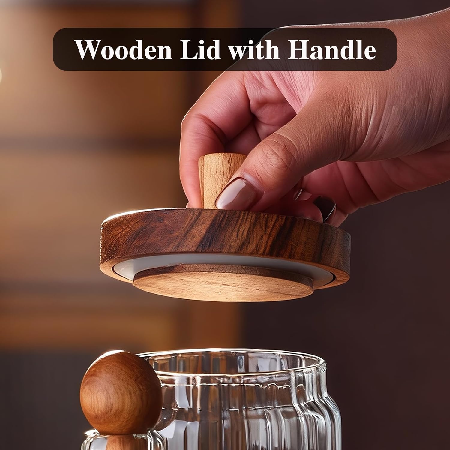 Coffee Canister, Coffee Container with Wooden Spoon and Lid, Ribbed Design, Airtight Storage Jar for Coffee