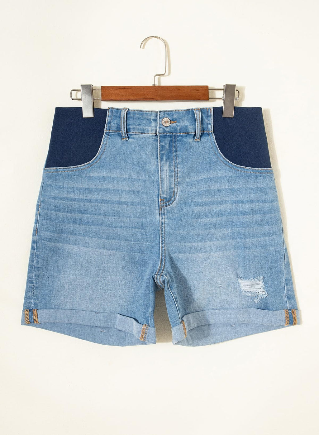 Womens Maternity Ripped Jean Shorts Fold Hem Myosotis Blue L