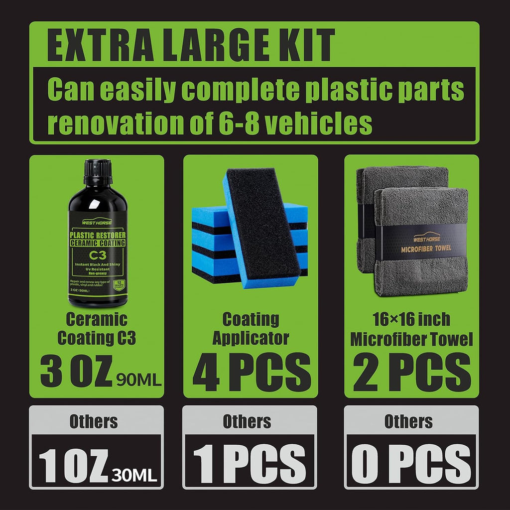 90ml Ceramic Plastic Restorer Car Trim Restorer Kit | 12-Month UV Protection, 3 fl oz, Professional Grade