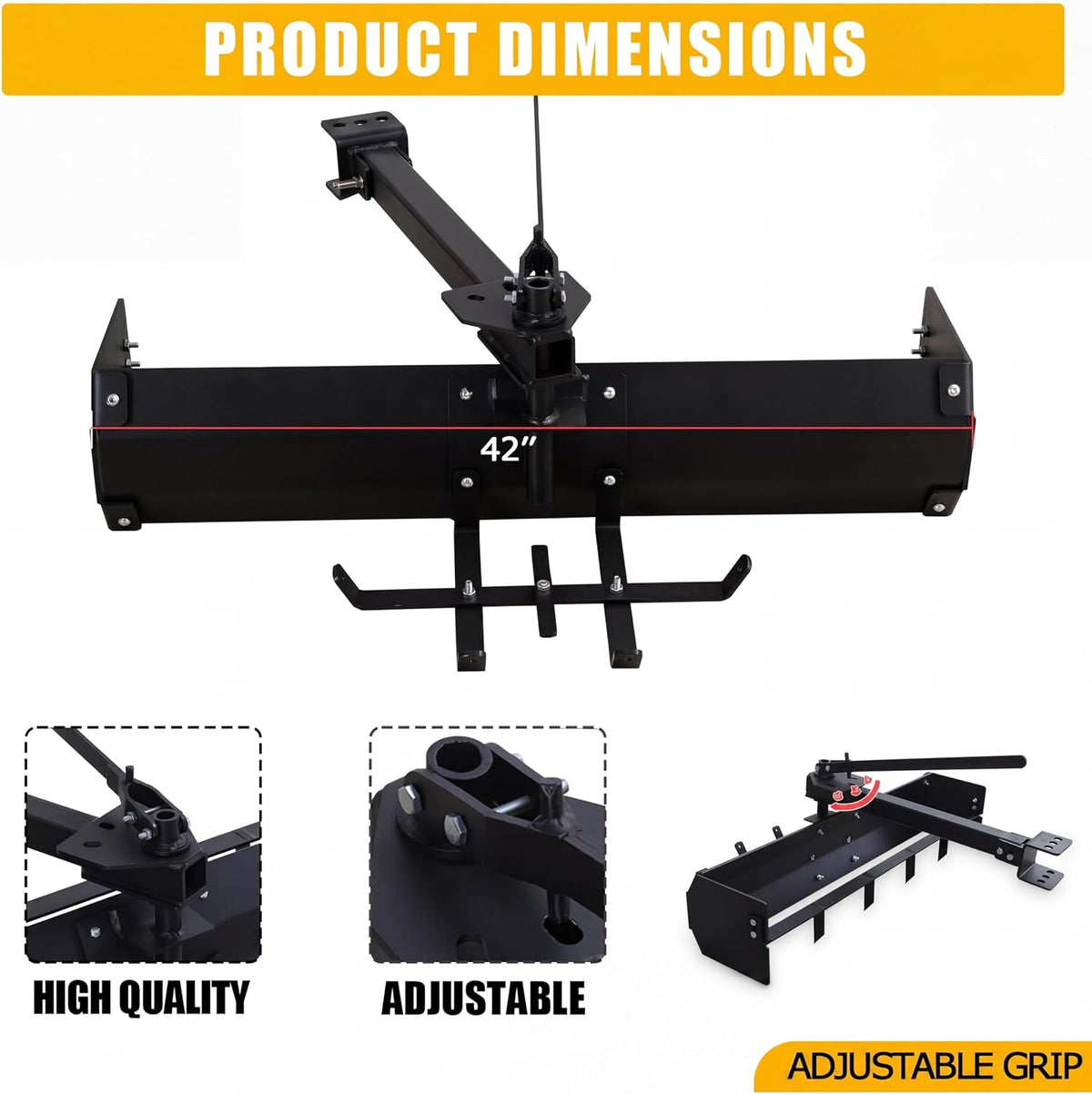 42 Inch Tow Behind Box Scraper, Lawn Tractor Attachments, Versatile Box Blade Attachment, with Tractor Box Blade