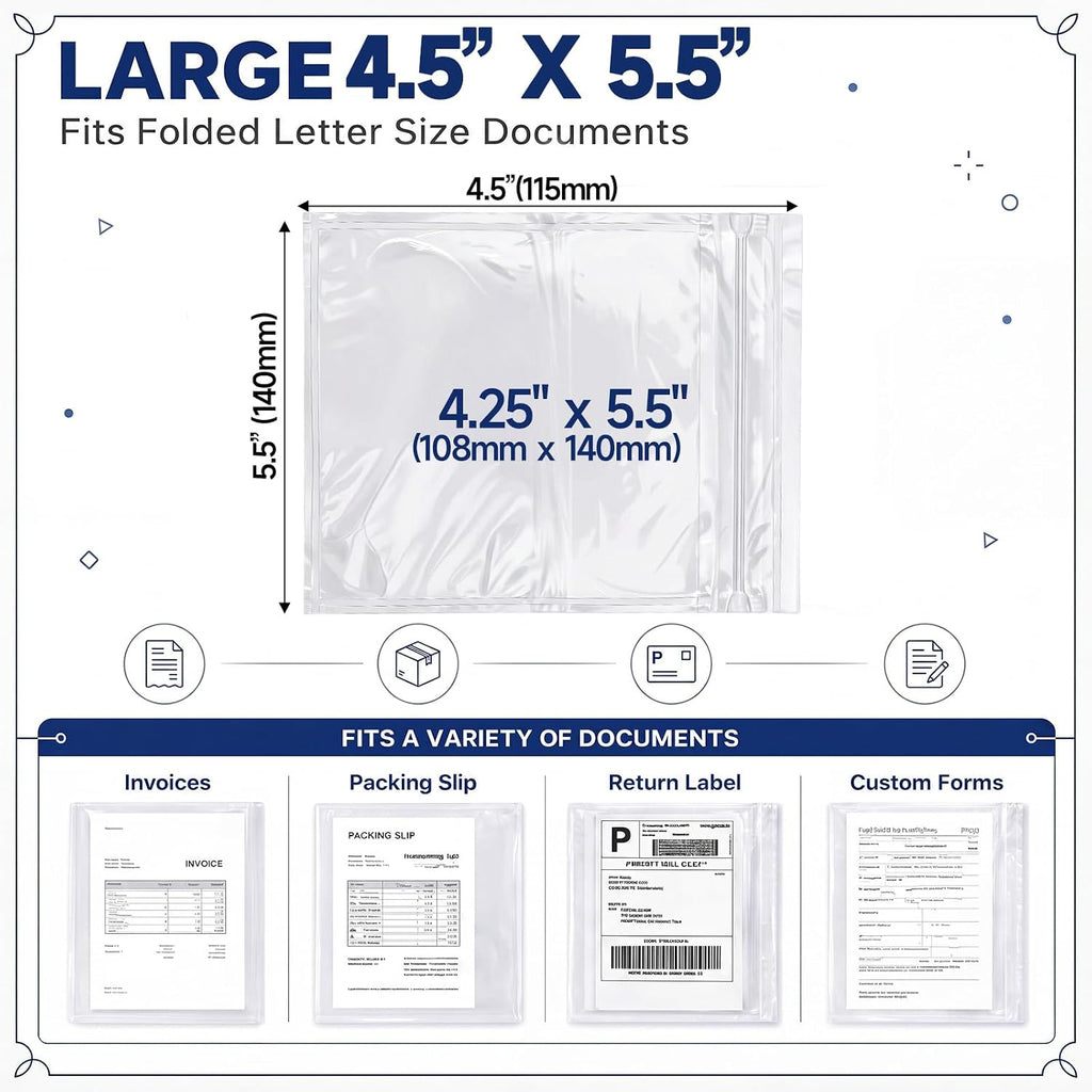 250 Pcs 4.5" x 5.5" Resealable Packing List Envelopes Self-Adhesive