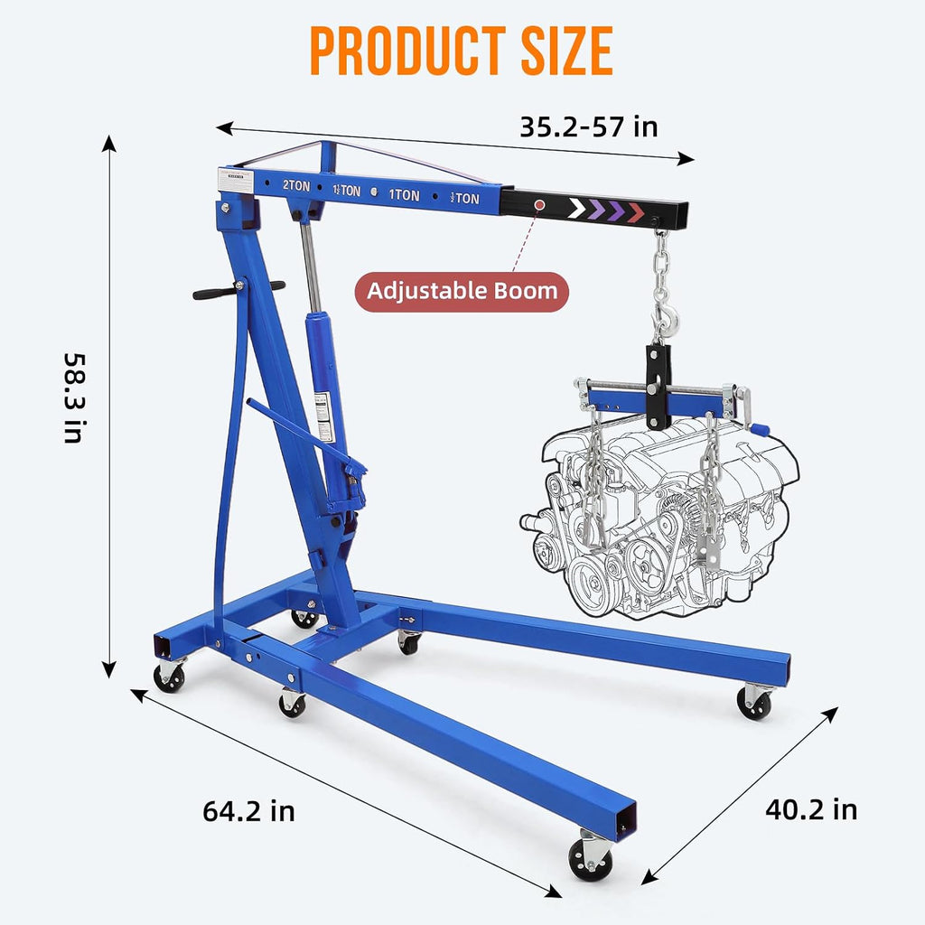 2 Ton Hydraulic Engine Hoist Cherry Picker, 4400LBS, Blue