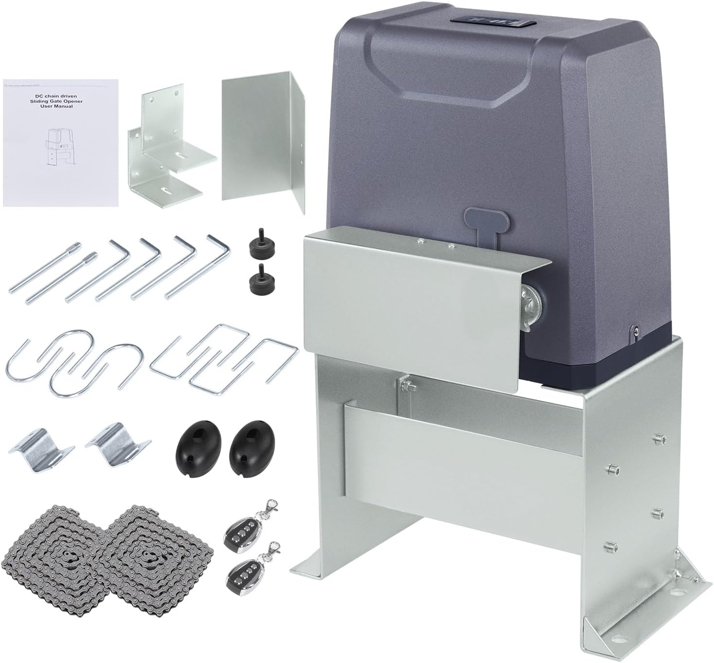 3300 lb Automatic Sliding Gate Opener with 2 Remote Controls, Electric Rolling Driveway Fence Slide Gate Motor