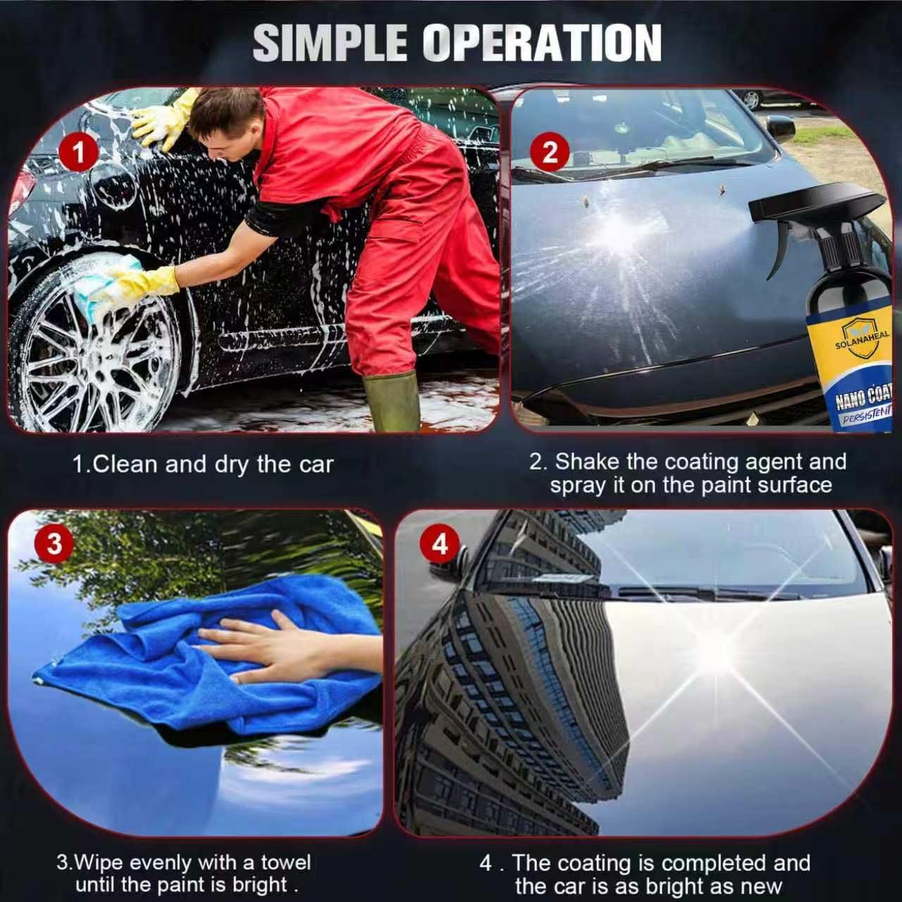 Nano Ceramic Coating Spray Kit, Quick Hydrophobic Car Wax Polish, High Gloss Paint Sealant, Scratch Repair UV