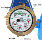 DN20 Vertical Water Meter with 3/4" NPT Couplings, Heavy Brass Cold Water Meter Measuring in Cubic,Water Meter with Pulse Output, ISO4064 Certification for Garden/Home/Apartment.