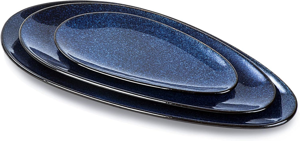 Large Oval Serving Platters, 16"/14"/10" Porcelain Serving Platters for Party, BBQ,Stackable Serving Trays Serving