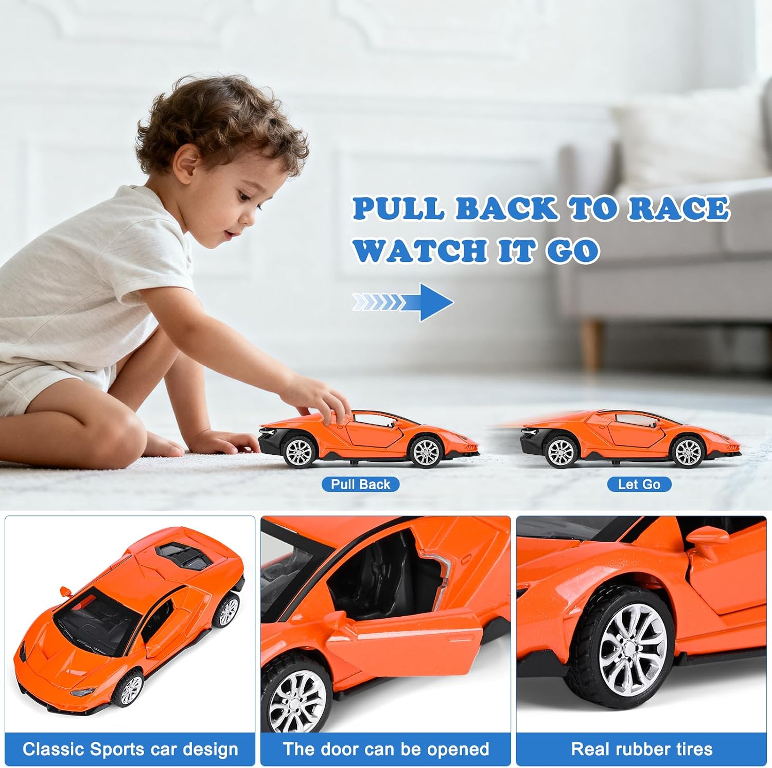 Metal Diecast Cars Toy,1:36 Pull Back Toy Cars with Opening Doors,4 Pack | Kid Race Cars Toys Set,Boy Model Toy Car