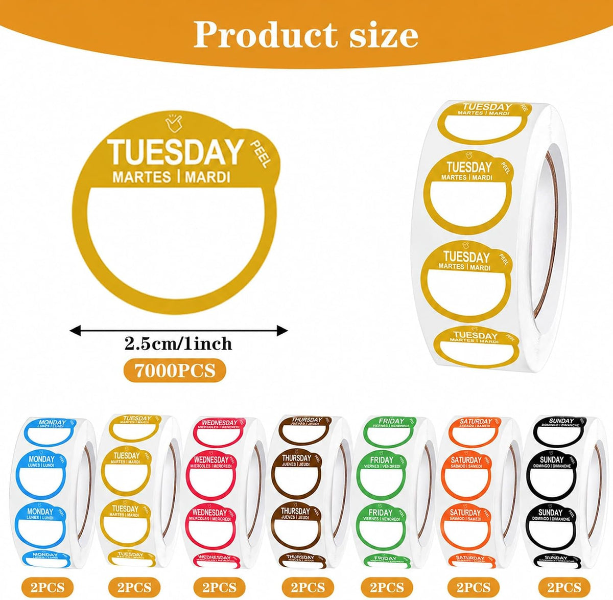 14 Roll 7000 Pcs Day of The Week Labels Food Labels Monday Through Sunday Management Inventory Stickers Removable
