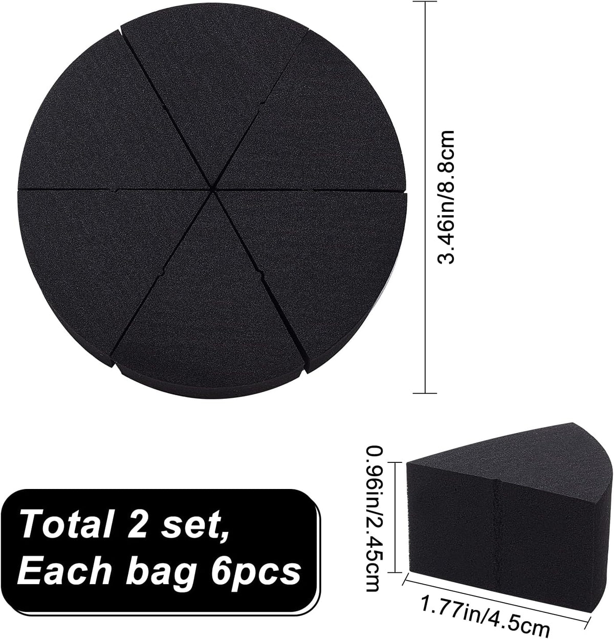 12PCS 2 Bags Triangle Powder Puff Face Paint Sponges Premium Black Half Moon Makeup Sponge Mini Applicator Wedges