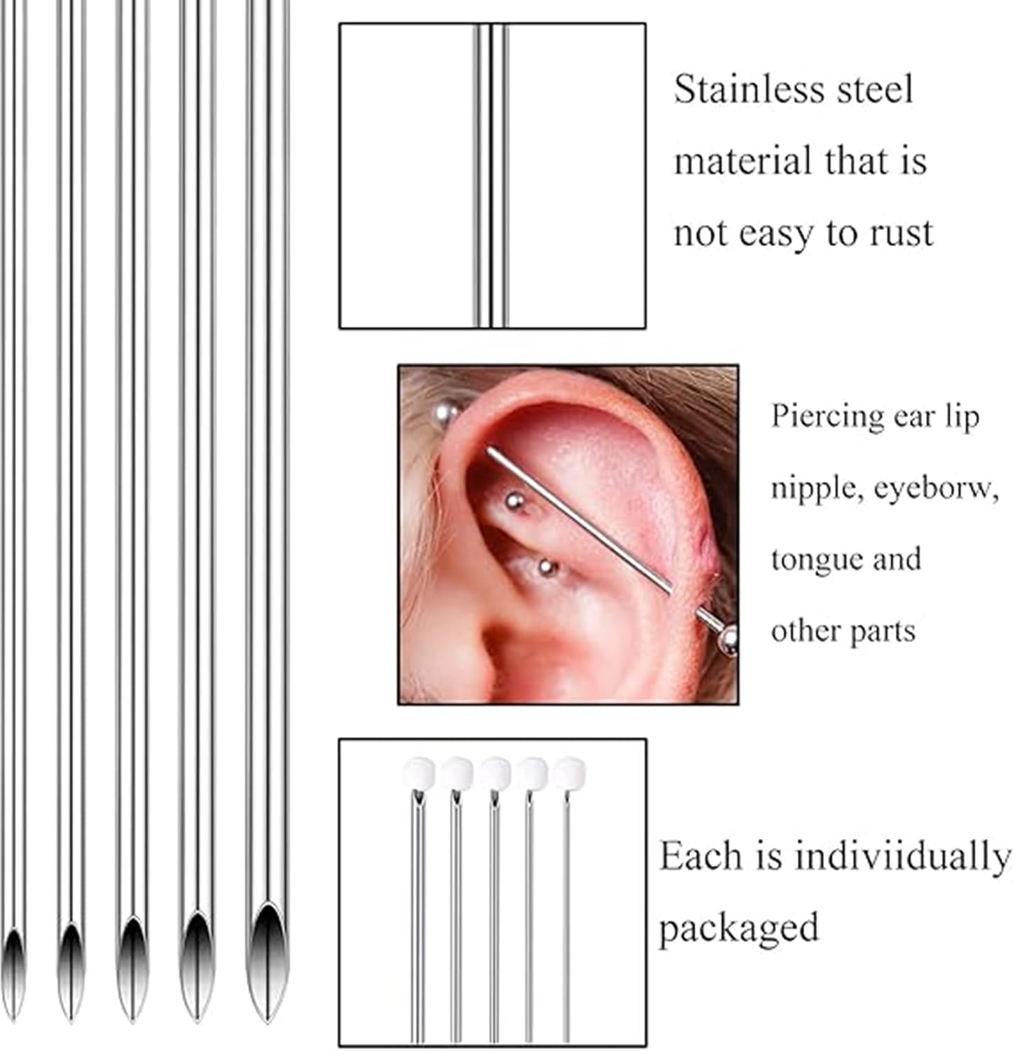 40pcs Piercing Kit, Mix Piercing Needles Clamps Kit